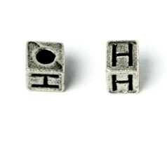 Bead, Pewter 7x7mm Cube with Alphabet Letter H