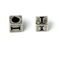 Bead, Pewter 7x7mm Cube with Alphabet Letter I