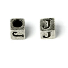 Bead, Pewter 7x7mm Cube with Alphabet Letter J