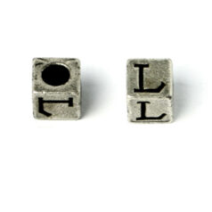 Bead, Pewter 7x7mm Cube with Alphabet Letter L