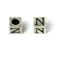 Bead, Pewter 7x7mm Cube with Alphabet Letter N