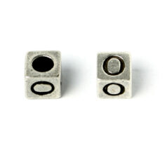 Bead, Pewter 7x7mm Cube with Alphabet Letter O