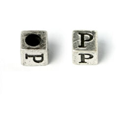 Bead, Pewter 7x7mm Cube with Alphabet Letter P