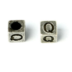 Bead, Pewter 7x7mm Cube with Alphabet Letter Q
