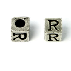 Bead, Pewter 7x7mm Cube with Alphabet Letter R
