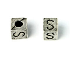 Bead, Pewter 7x7mm Cube with Alphabet Letter S