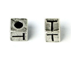 Bead, Pewter 7x7mm Cube with Alphabet Letter T