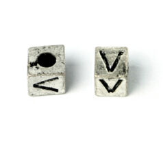 Bead, Pewter 7x7mm Cube with Alphabet Letter V