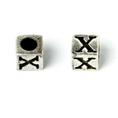 Bead, Pewter 7x7mm Cube with Alphabet Letter X