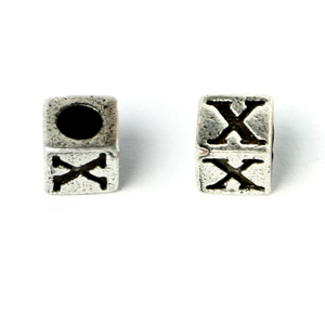 Bead, Pewter 7x7mm Cube with Alphabet Letter X