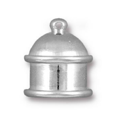 Tierracast Cord End Cap, Brass, Pagoda (Height: 15.5, Diameter:13.8mm (Inside: 10.8mm), hole size: 1.5mm)- Rhodium