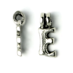 Bead, Pewter 9x6.5mm Hanging Alphabet Letter E
