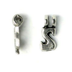 Bead, Pewter 9x6.5mm Hanging Alphabet Letter S