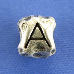 Bead, Pewter 8.5x7.5mm Baroque Oval in Antique Pewter, Alphabet Letter A