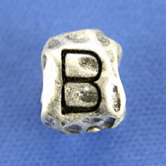 Bead, Pewter 8.5x7.5mm Baroque Oval in Antique Pewter, Alphabet Letter B