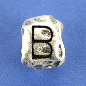 Bead, Pewter 8.5x7.5mm Baroque Oval in Antique Pewter, Alphabet Letter B