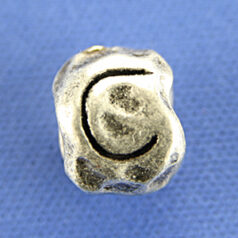 Bead, Pewter 8.5x7.5mm Baroque Oval in Antique Pewter, Alphabet Letter C