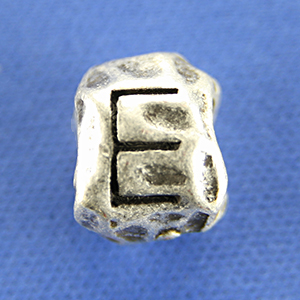 Bead, Pewter 8.5x7.5mm Baroque Oval in Antique Pewter, Alphabet Letter E