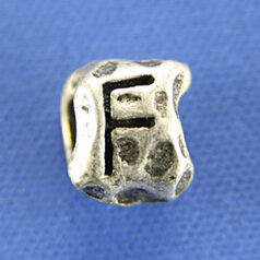 Bead, Pewter 8.5x7.5mm Baroque Oval in Antique Pewter, Alphabet Letter F