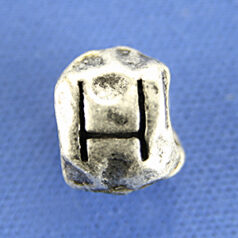 Bead, Pewter 8.5x7.5mm Baroque Oval in Antique Pewter, Alphabet Letter H