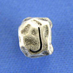 Bead, Pewter 8.5x7.5mm Baroque Oval in Antique Pewter, Alphabet Letter J