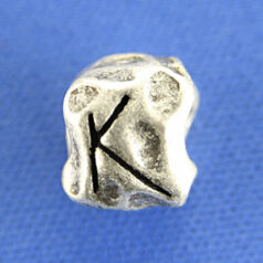 Bead, Pewter 8.5x7.5mm Baroque Oval in Antique Pewter, Alphabet Letter K