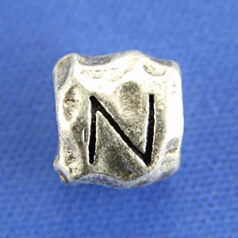 Bead, Pewter 8.5x7.5mm Baroque Oval in Antique Pewter, Alphabet Letter N