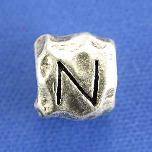 Bead, Pewter 8.5x7.5mm Baroque Oval in Antique Pewter, Alphabet Letter N