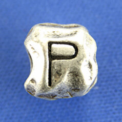 Bead, Pewter 8.5x7.5mm Baroque Oval in Antique Pewter, Alphabet Letter P