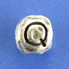 Bead, Pewter 8.5x7.5mm Baroque Oval in Antique Pewter, Alphabet Letter Q