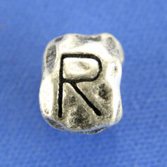 Bead, Pewter 8.5x7.5mm Baroque Oval in Antique Pewter, Alphabet Letter R