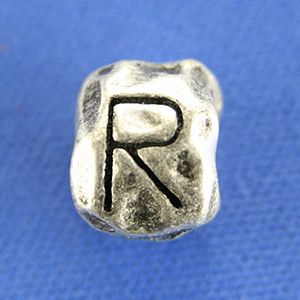 Bead, Pewter 8.5x7.5mm Baroque Oval in Antique Pewter, Alphabet Letter R