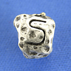 Bead, Pewter 8.5x7.5mm Baroque Oval in Antique Pewter, Alphabet Letter S