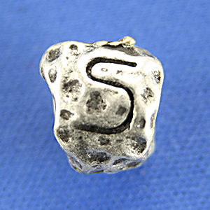 Bead, Pewter 8.5x7.5mm Baroque Oval in Antique Pewter, Alphabet Letter S