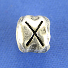Bead, Pewter 8.5x7.5mm Baroque Oval in Antique Pewter, Alphabet Letter X