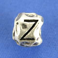 Bead, Pewter 8.5x7.5mm Baroque Oval in Antique Pewter, Alphabet Letter Z