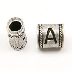 Bead, Pewter 10x6.7mm Oval Tube in Antique Pewter,  Alphabet Letter A