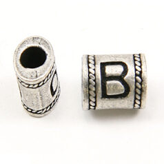 Bead, Pewter 10x6.7mm Oval Tube in Antique Pewter,  Alphabet Letter B