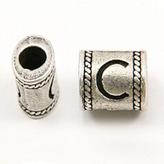 Bead, Pewter 10x6.7mm Oval Tube in Antique Pewter,  Alphabet Letter C