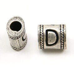 Bead, Pewter 10x6.7mm Oval Tube in Antique Pewter,  Alphabet Letter D