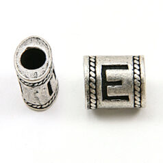 Bead, Pewter 10x6.7mm Oval Tube in Antique Pewter,  Alphabet Letter E