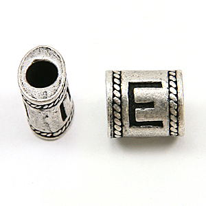 Bead, Pewter 10x6.7mm Oval Tube in Antique Pewter, Alphabet Letter E