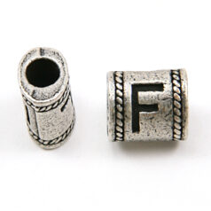 Bead, Pewter 10x6.7mm Oval Tube in Antique Pewter,  Alphabet Letter F