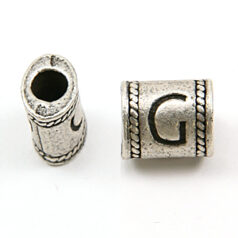 Bead, Pewter 10x6.7mm Oval Tube in Antique Pewter,  Alphabet Letter G