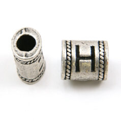 Bead, Pewter 10x6.7mm Oval Tube in Antique Pewter,  Alphabet Letter H