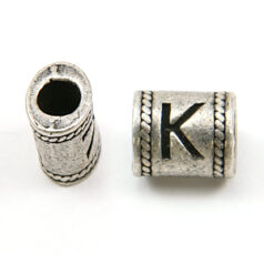 Bead, Pewter 10x6.7mm Oval Tube in Antique Pewter,  Alphabet Letter K
