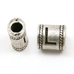 Bead, Pewter 10x6.7mm Oval Tube in Antique Pewter,  Alphabet Letter L