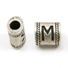 Bead, Pewter 10x6.7mm Oval Tube in Antique Pewter,  Alphabet Letter M