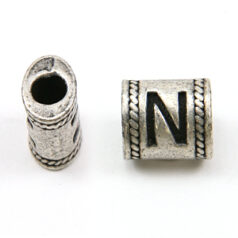 Bead, Pewter 10x6.7mm Oval Tube in Antique Pewter,  Alphabet Letter N