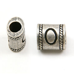 Bead, Pewter 10x6.7mm Oval Tube in Antique Pewter,  Alphabet Letter O